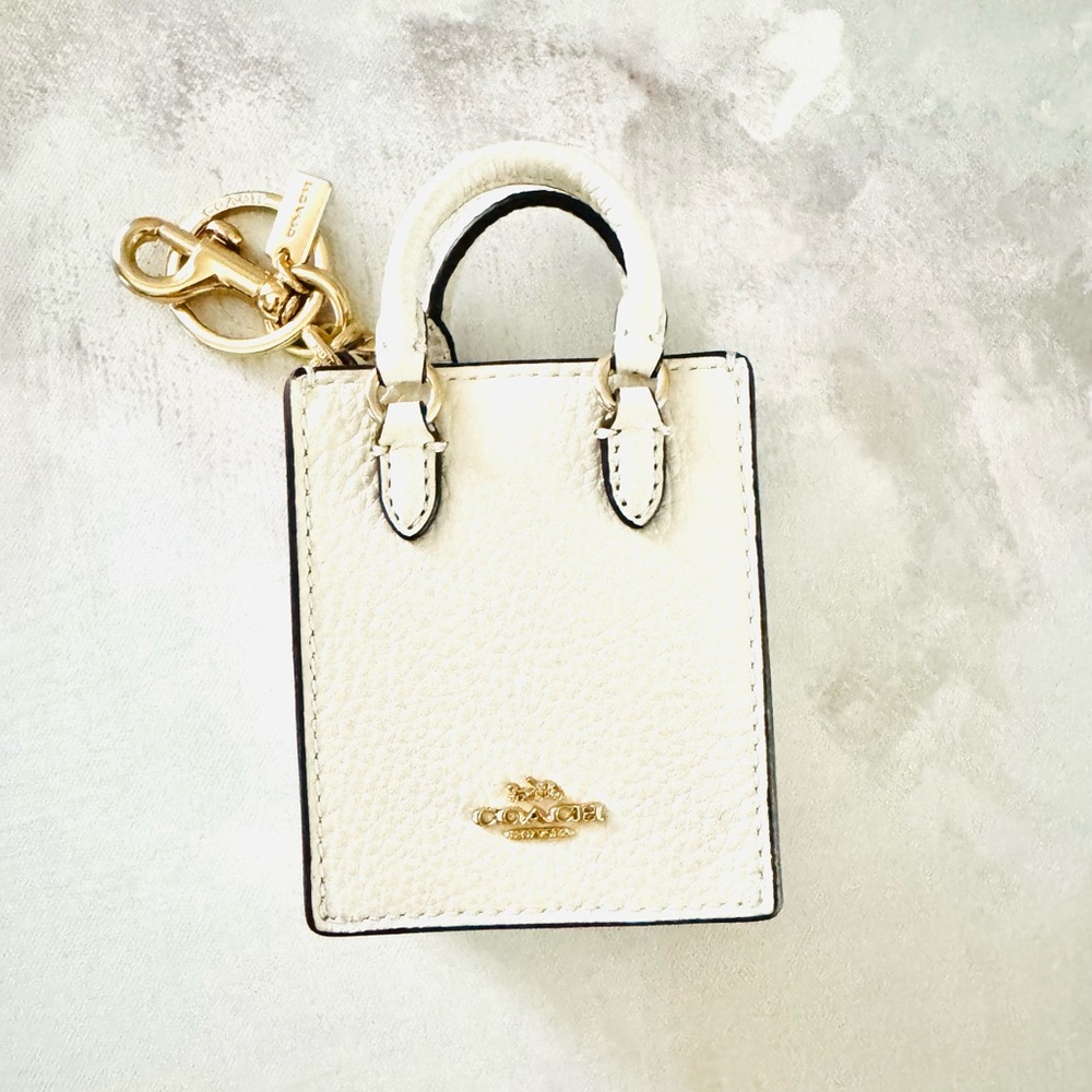 Coach Chalk White North/South Mini Tote Bag Charm with Gold Hardware
